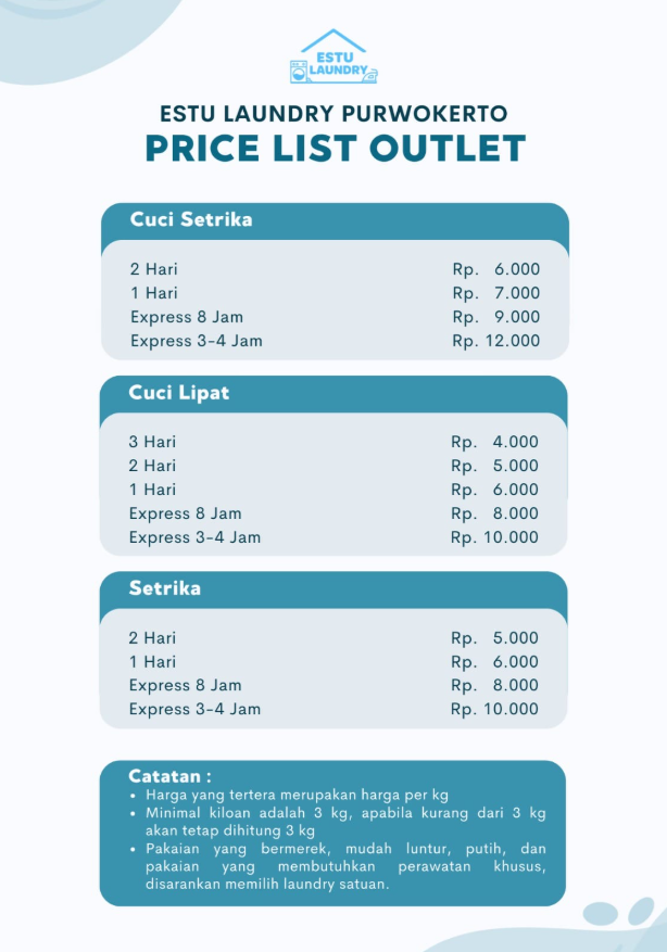Pricelist Estu Laundry 1