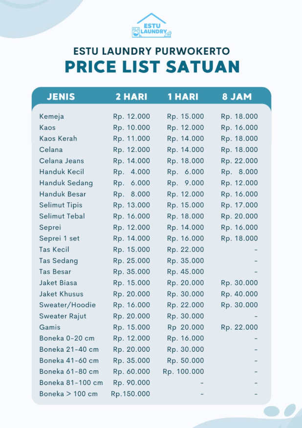 Pricelist Estu Laundry 2